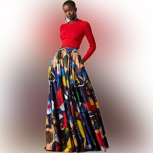 NWT Ralph Lauren Purple Label MAQUIRE Cotton Satin Artist Paint Splatter Skirt 6